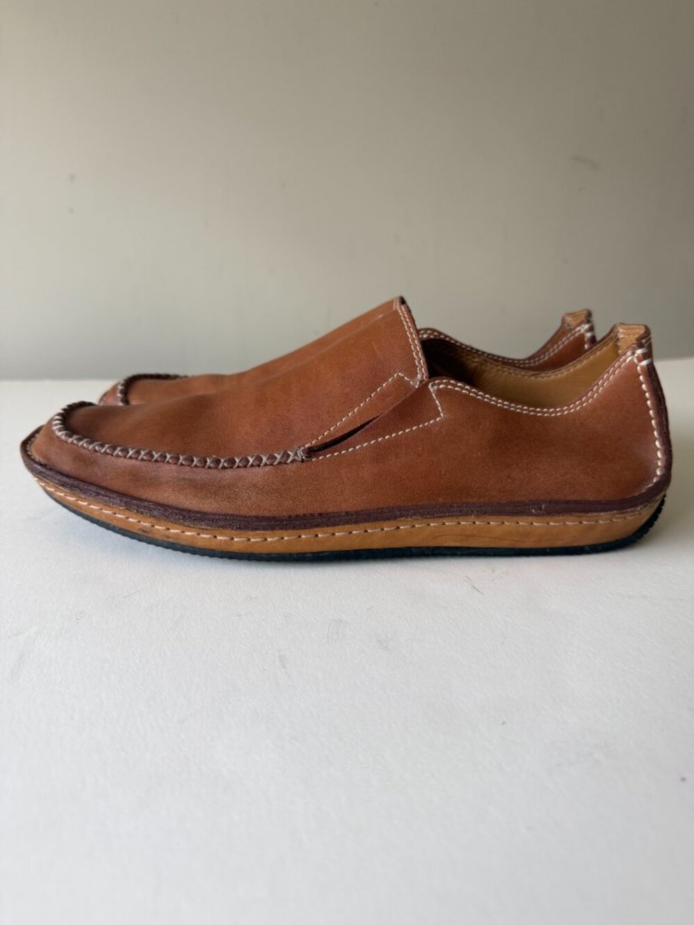 J Shoes Men's Brown Leather Moccasin Loafers Slip On Driving Shoes Size 10.5